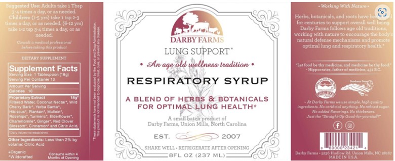Darby Farms Lung Support Respiratory Syrup, 8oz
