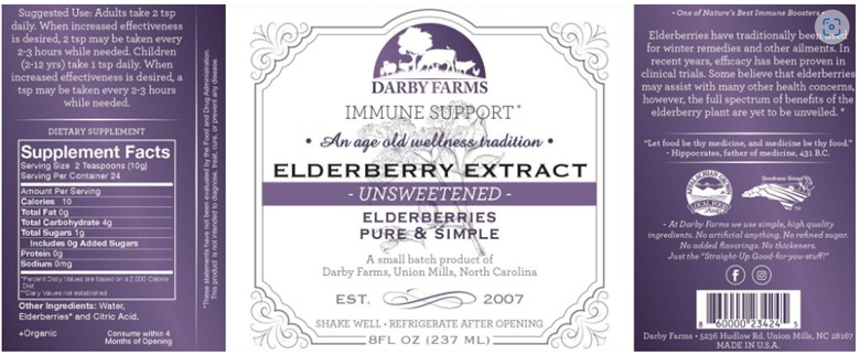 Darby Farms Immune Support Elderberry Extract, Unsweetened, 8oz
